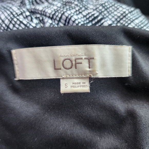 LOFT Black White Sheath Dress Cap Sleeves Gathered Side Waist Women's Small S - Picture 11 of 12